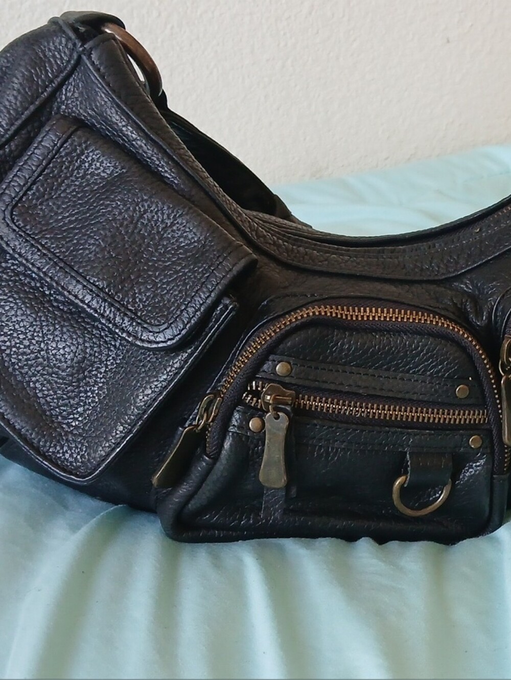 Vintage Y2K BCBGMAXAZRIA Leather Cargo Multi-Pocket Shoulder Bag